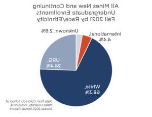 所有本科新生和在读学生按种族和民族分列. 白色= 68.3%， urg = 24.4%，国际= 4%.4%未知= 2.8%.