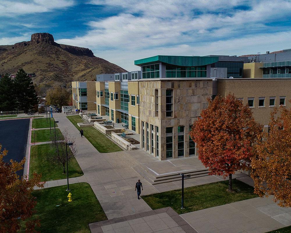 Aerial view of Mines campus in the fall